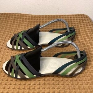 Crocs Isabella Huarache Sandals Jelly Strappy Women's Sz 8 Gray Green Flats